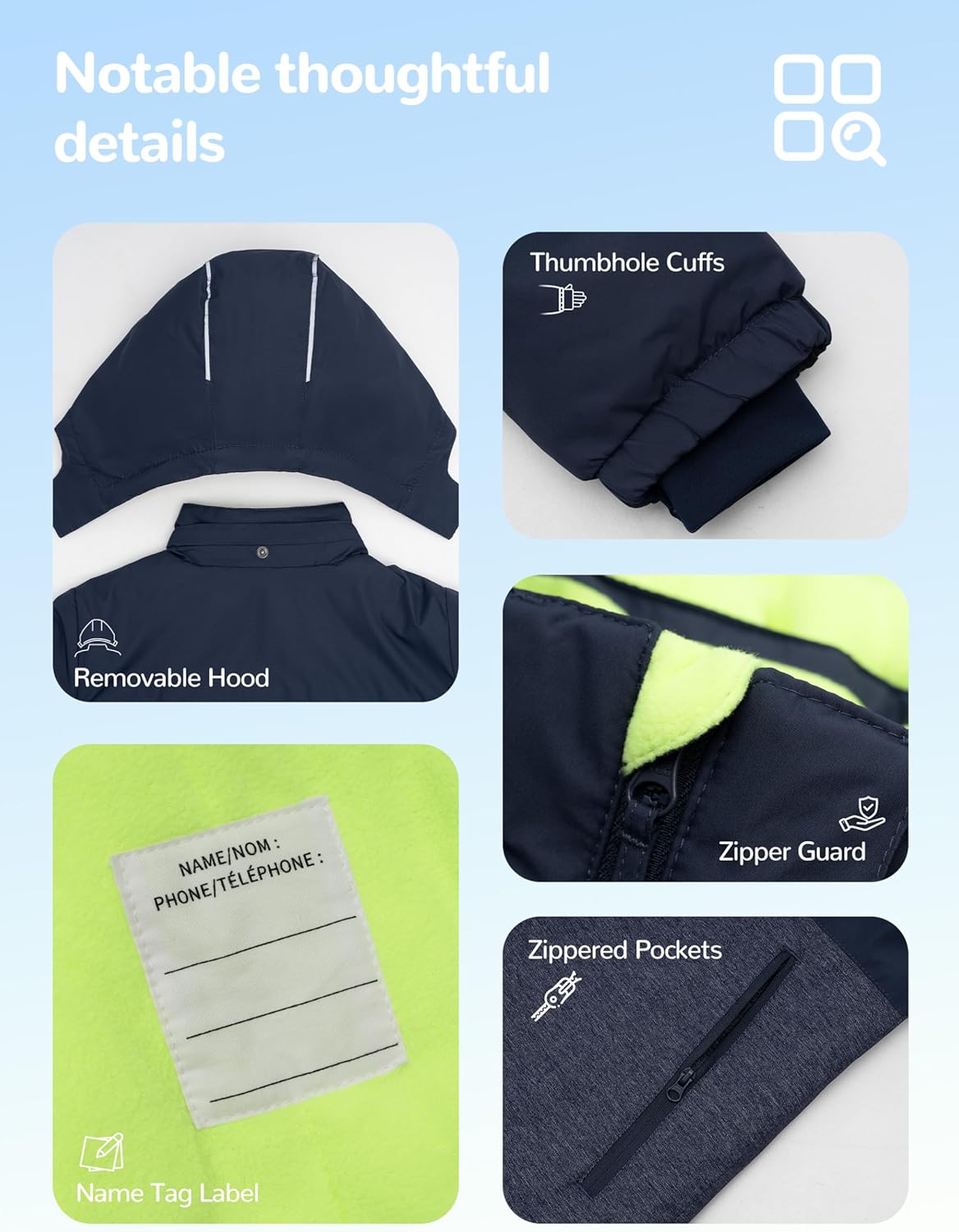 Boys Winter Coats Waterproof Breathable Snowboarding Ski Jackets Fleece Lined Hooded Rain Coat for Kids - Image 6