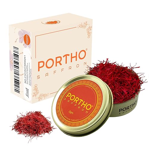 PORTHO Azafrán de Cachemira 0.07 oz de hilos de azafrán de grado Super Negin Especias premium para paella, biryani, postres, leche dorada, té y