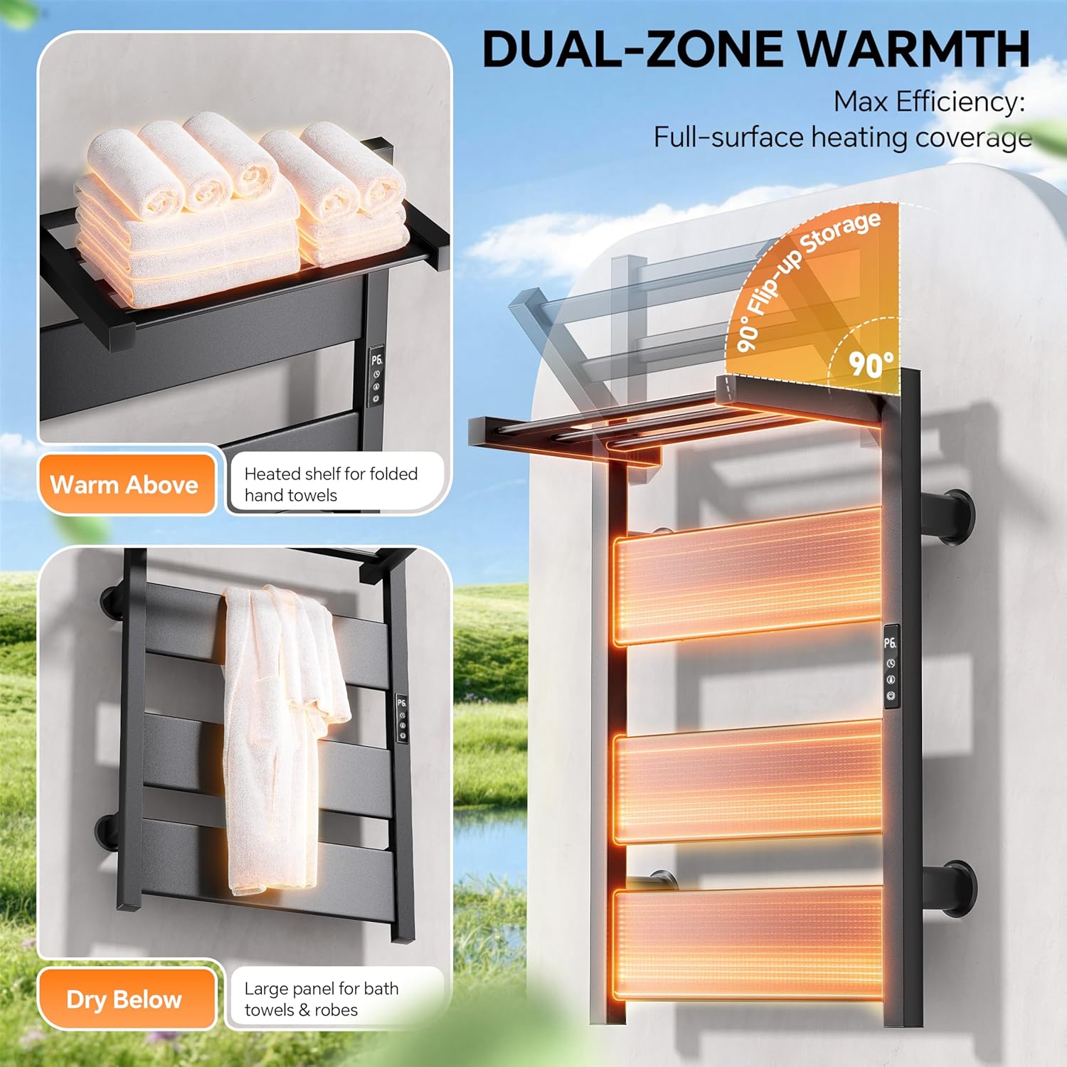 Electric Heated Towel Warmer with Heated Top Shelf, Upgraded Flat Panel Towel Drying Rack with Timer & Temp Control, Left or Right Plug-in/Hardwired Options, Wall Mounted for Bathroom