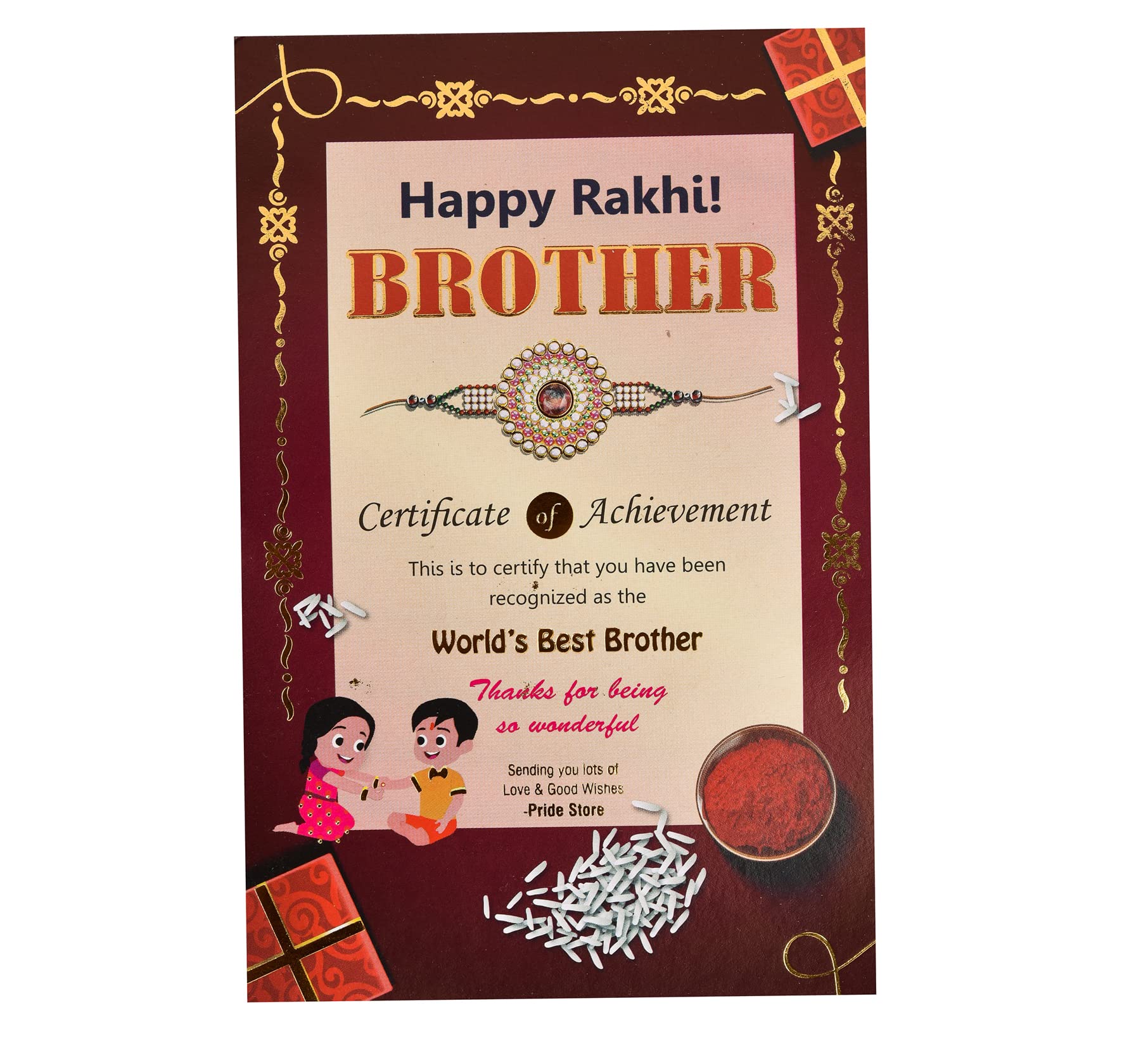 Rakhi For Brother Gift Set - Worlds Best Brother Mug, Keychain, Greeting Card, Roli Chawal For Raksha Bandhan