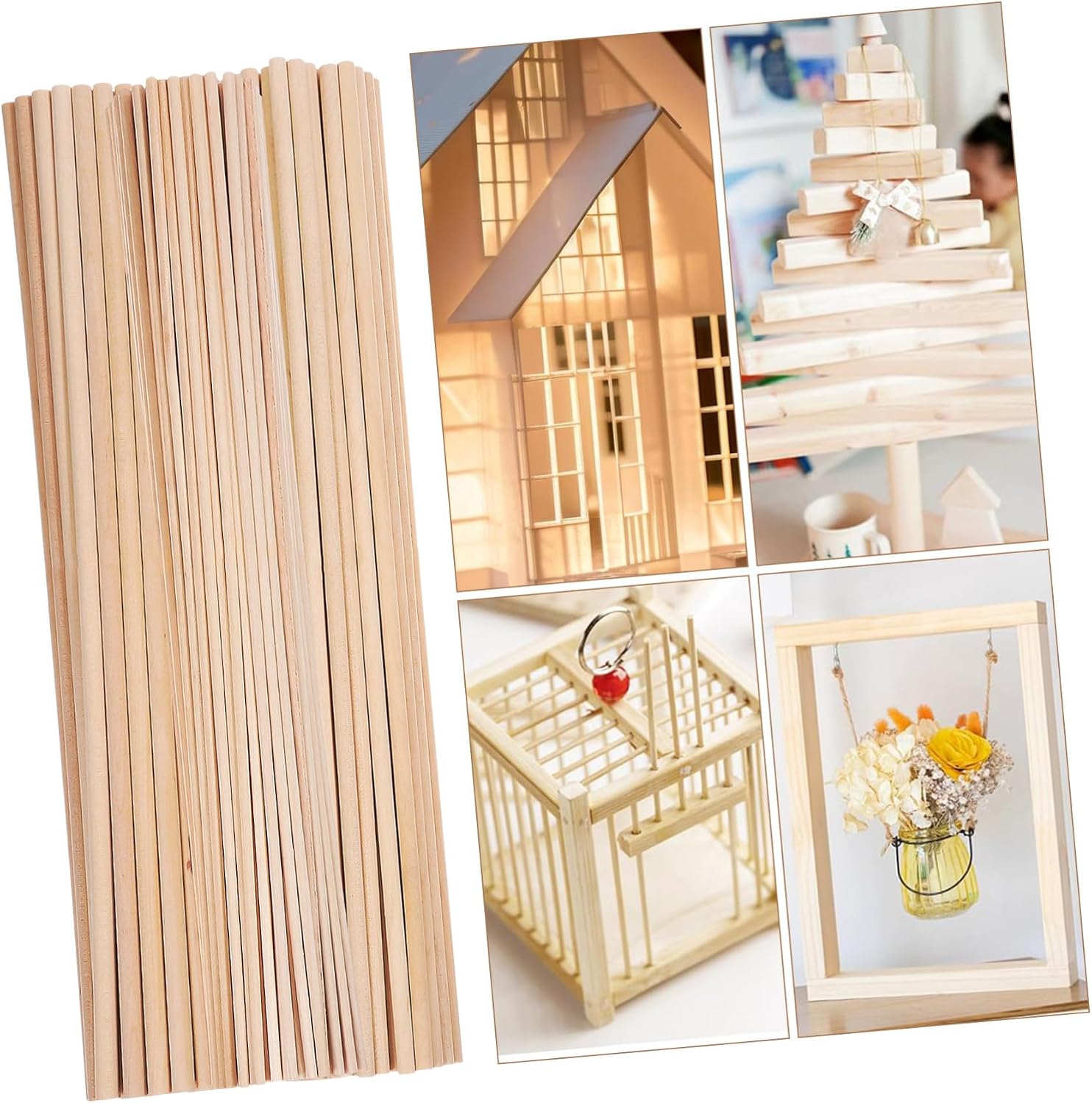 TEHAUX 215pcs Unfinished Round Wood Sticks Craft Sticks Twigs Jumbo Craft for Crafting DIY Projects