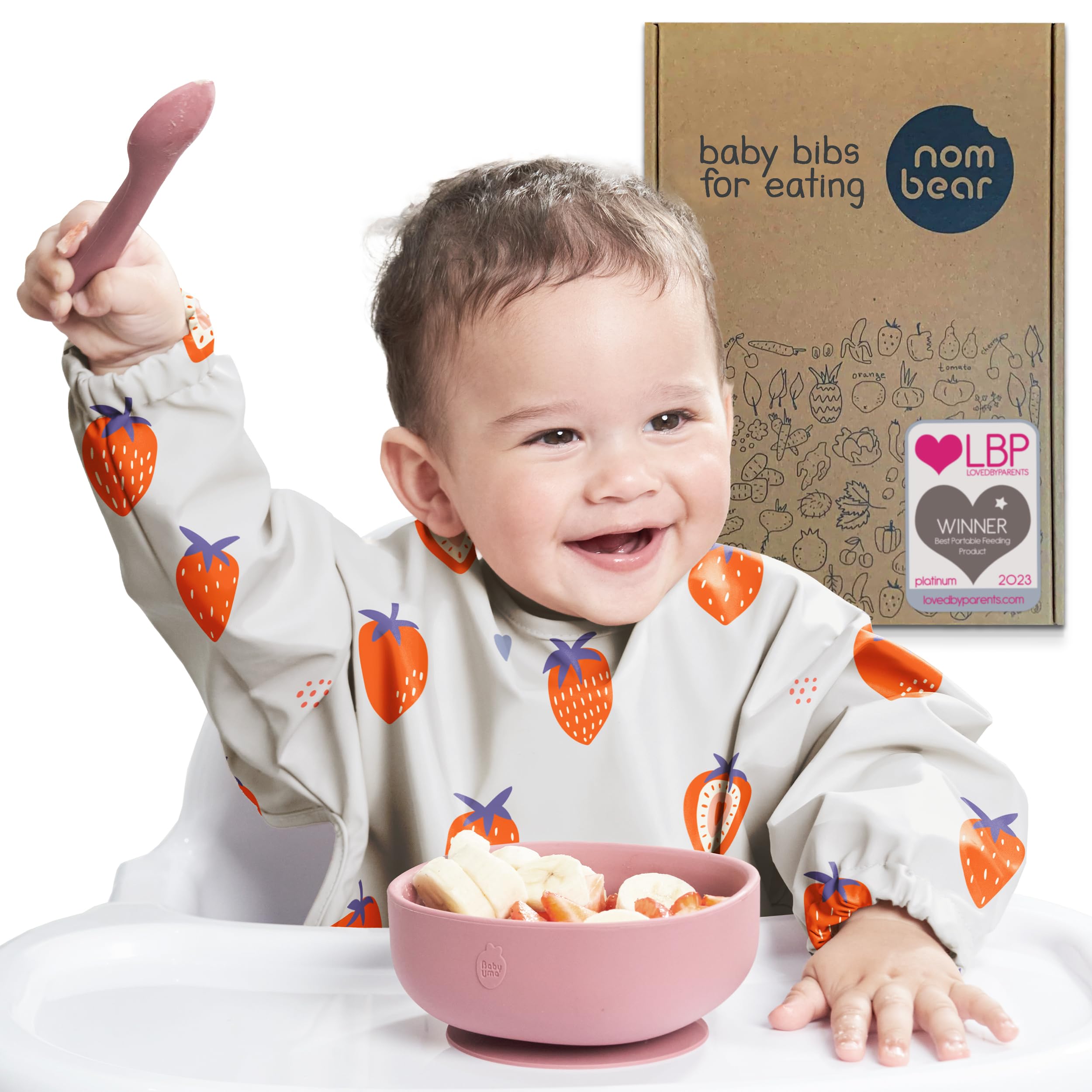 Nombear ® Bavaglini Impermeabili con Maniche 6 Mesi o Più - Bavaglini Pappa Svezzamento, Bavaglino con Maniche Lunghe, Bavaglini Impermeabili con Tasca, Bavaglio con Maniche per Bimbo