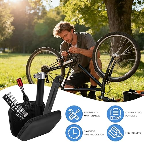 Miniatura 2 de Kit de herramientas de ciclismo profesional multiherramienta de trinquete magnético y mini bomba  10 bits para bicicletas MTB, carretera y cercanías