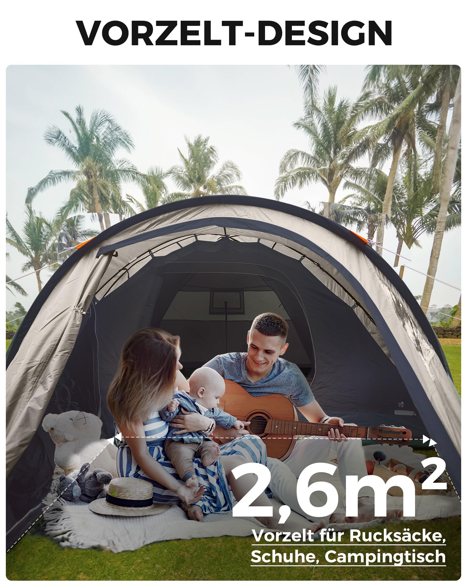 KingCamp Zelt 4 Personen, Geräumiges Camping Zelt mit Vorraum & PVC-Fenster, Einfach Aufzubauendes Doppelzelt, 3000mm Wasserdichtes Zelt, Leichtes Kuppelzelt für Outdoor Garten Camping