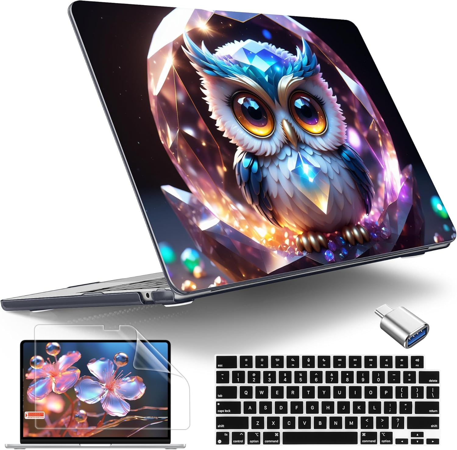 Tuiklol for M5 MacBook Air 13.6 inch Case 2026 2025 2024 2022 Release M4 M3 M2 Chip Model A3449 A3240 A3113 A2681, Plastic Hard Shell Cover for with Touch ID, Cute Baby owl