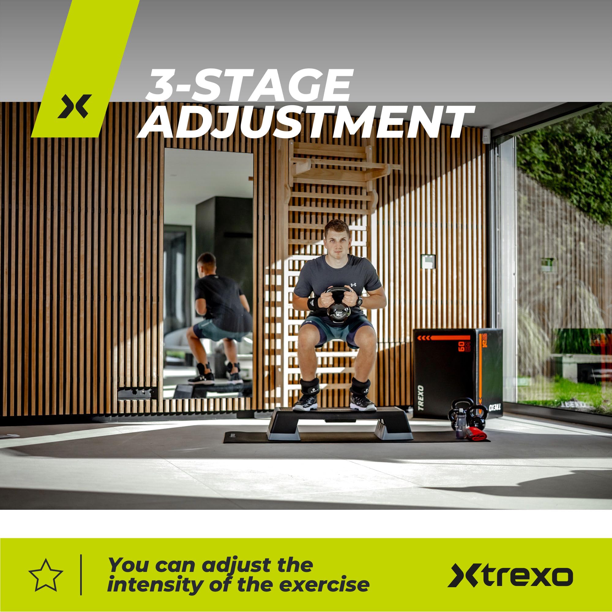 TREXO Paso aeróbico 98 x 38 cm para entrenamiento cardiovascular y fitness, altura regulable 15-20-25 cm, polipropileno duradero y TPR aeróbic Step de alta calidad hasta 250 kg