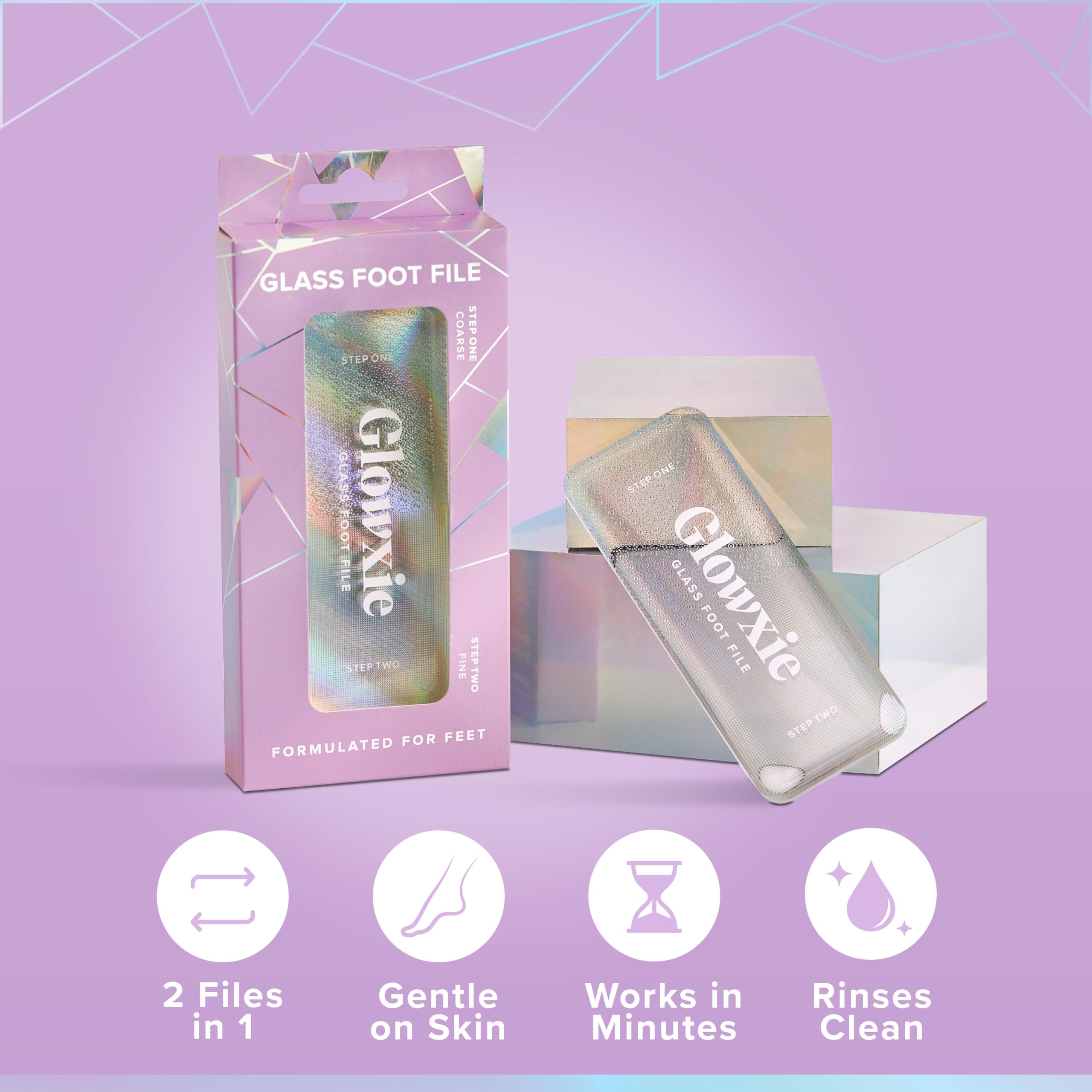 Glowxie At-Home Pedicure Kit - Premium Glass Foot File + Reusable Gel Heel Socks for Smooth Heels & Callus Removal - Image 3