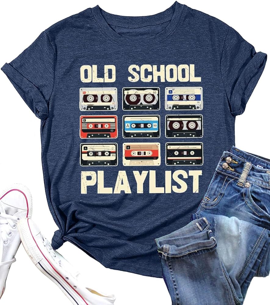 Retro 80s Tshirt for Women Cassette Tape Music Old School