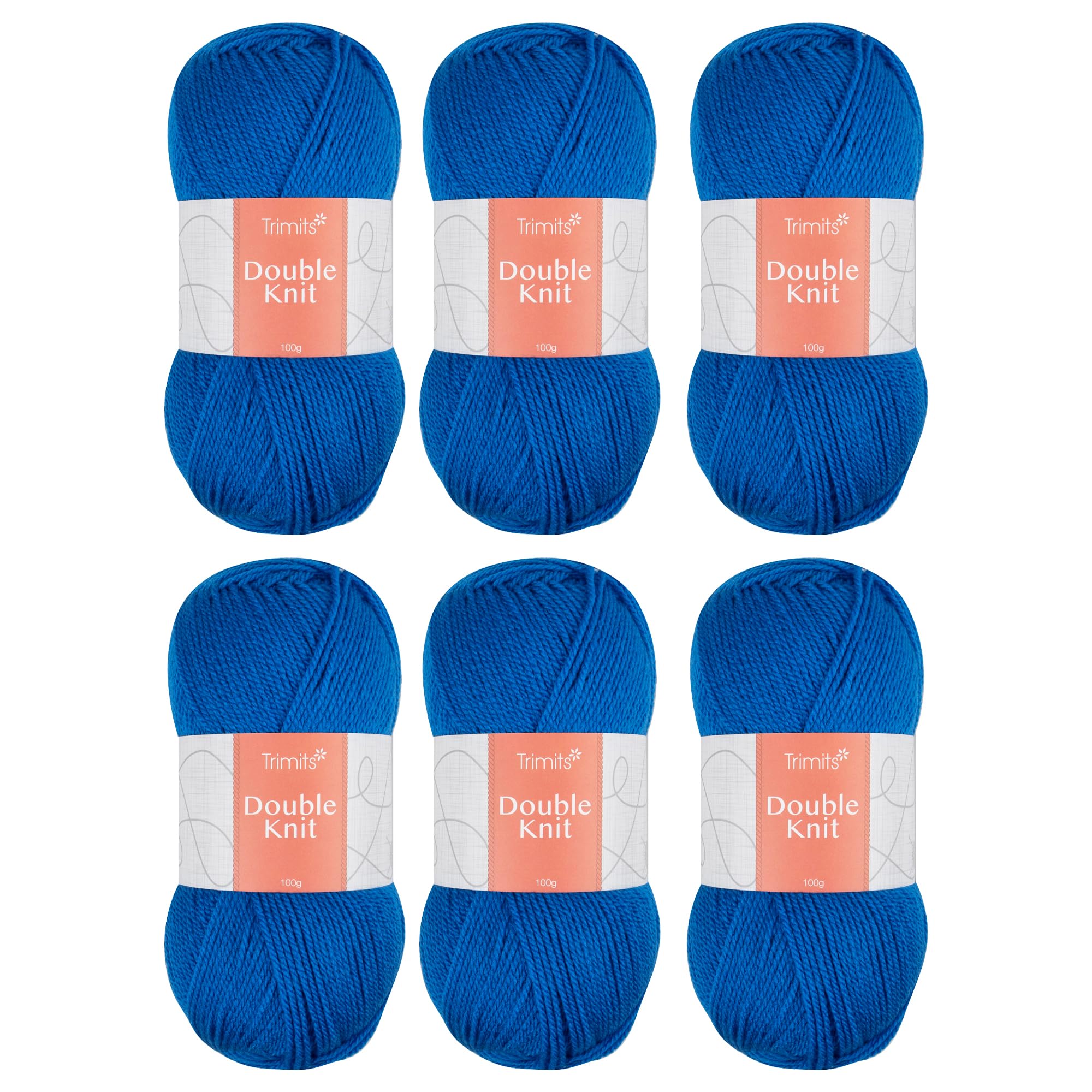 Trimits Double Knit Acrylic Yarn Wool for Knitting and Crochet - 6 x 100g (280 metres) - Soft Touch Easy Care Machine Washable DK Yarn, Oeko-TEX Certified Fibre, Royal Blue