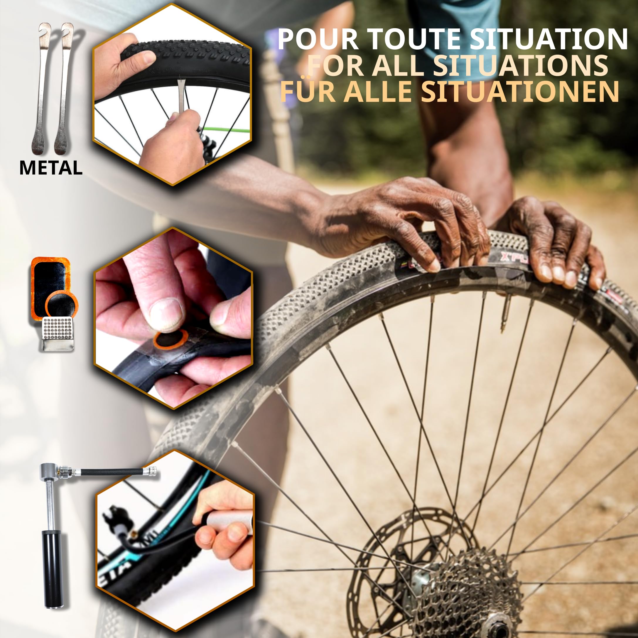 WONCROW ® Kit Réparation Vélo + Trousse Premiers Secours : Sacoche de Selle + Pompe + Outil Multifonction + Rustine Velo Accessoire Démonte Pneu Crevaison Electrique Pedale Chambre Air Reparation Vtt