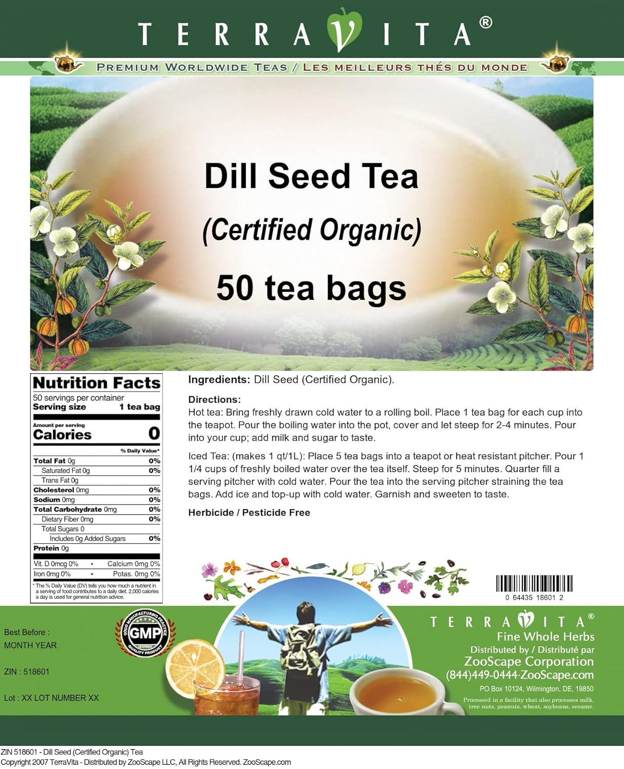 Dill Seed (Certified Organic) Tea (50 tea bags, ZIN: 518601) - 3 Pack