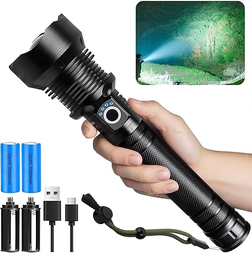 Miniatura 8 de Linternas recargables de alto lúmenes, linterna LED súper brillante con 7 modos e impermeable IPX7, enfoque ajustable, linterna táctica de mano