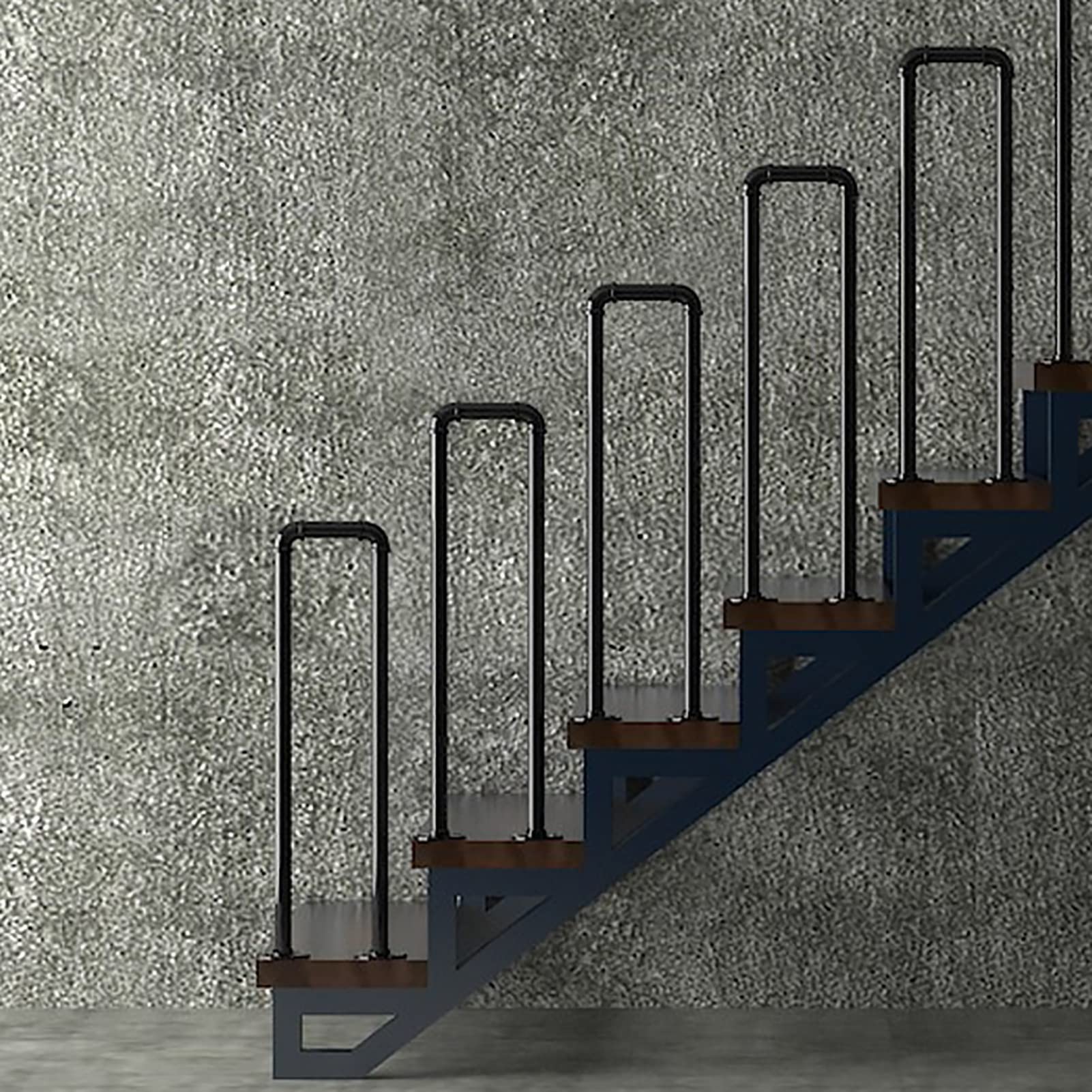 GLDYTVF Stair Railing for Outside Steps, Wrought Iron Handrail Picket Fits 1 Steps, Transitional Handrail for Concrete Steps and Wooden Steps Ground Installation(1.1-3.3ft)(Size:65cm(2.1ft
