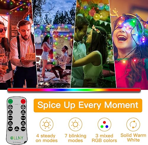 Miniatura 8 de Ollny Cadena de luces solares para exteriores impermeable 98 pies 300 LED 11 modos de luces de hadas que cambian de color con control remoto luces