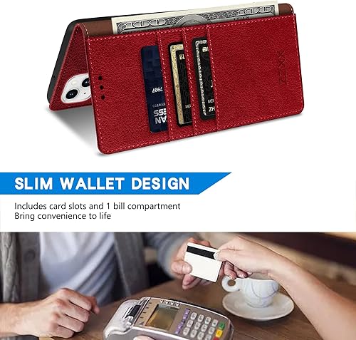 Miniatura 4 de ZZXX Funda tipo cartera para iPhone 14 con bloqueo RFID, ranura para tarjetas, función atril, cierre magnético, funda protectora de cuero para