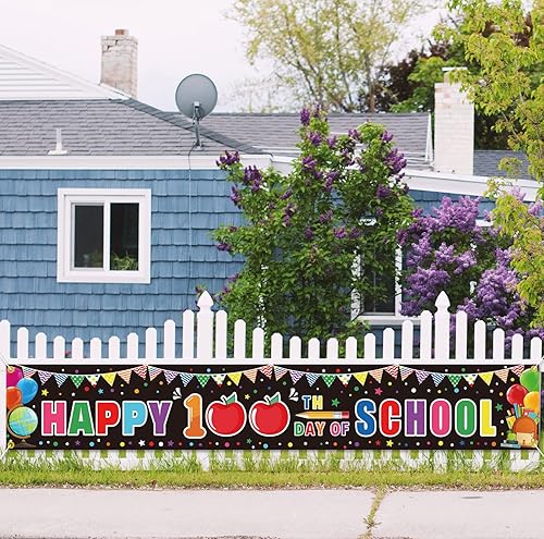 PTFNY Cartel de 100 días de escuela decoración colgante de feliz 100 días de jardín de infantes preescolar primaria escuela secundaria letrero para
