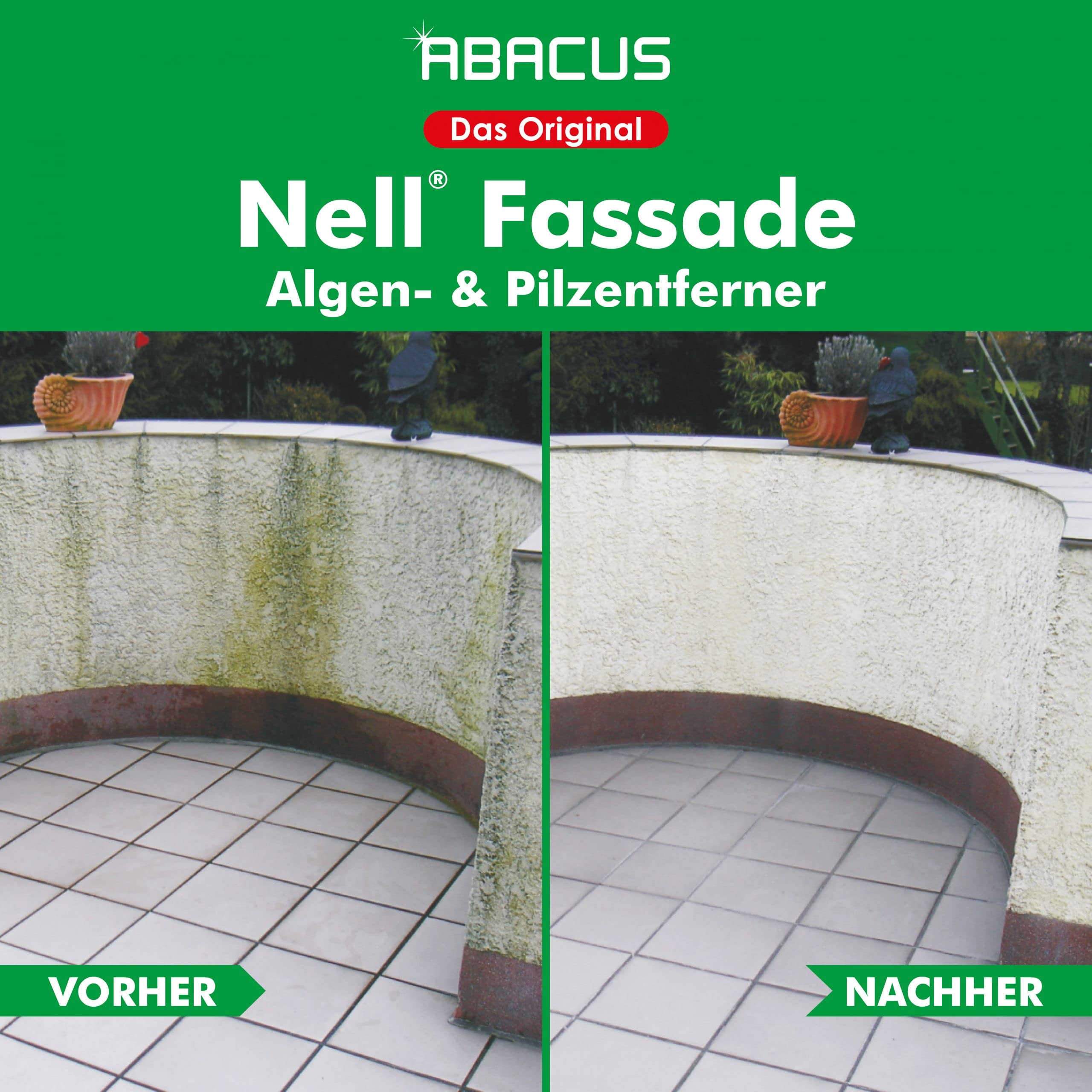 ABACUS® Fassadenreiniger, Grünbelagentferner für Fassaden, Putz & Hauswände – Entfernt selbsttätig Pilze, Flechten & Algen von Fassaden – Nur 0,1L pro m², Nell Fassade 5 Liter (1240.5)