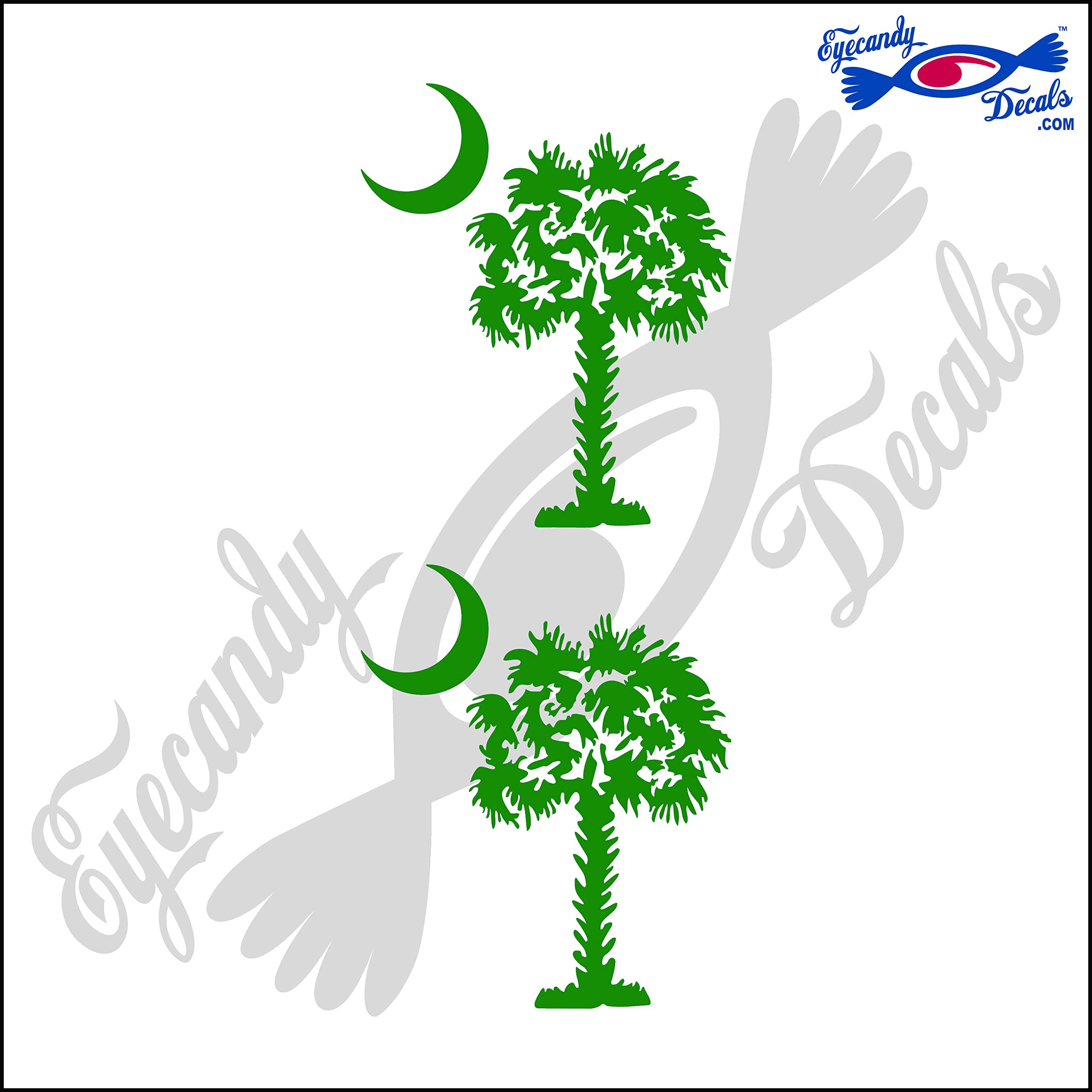 South Carolina Palmetto Moon (Detailed Style) 3" Decal Sticker 2 Pack Green