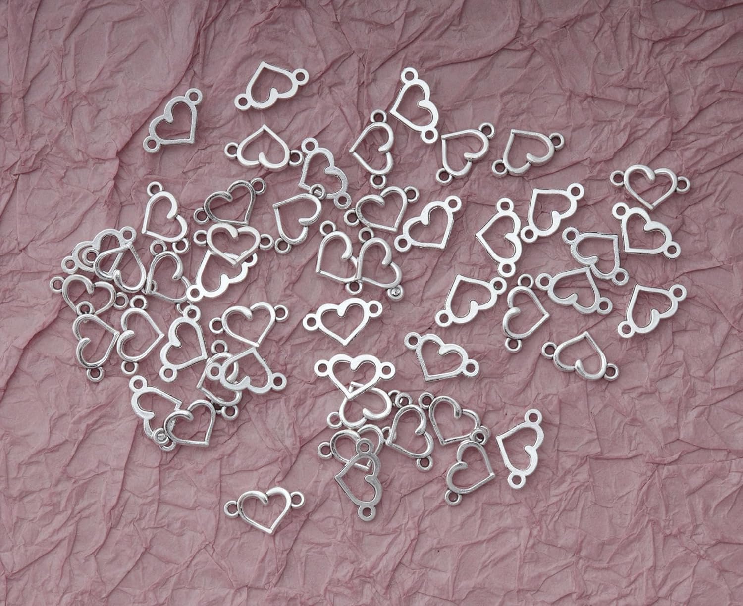 50 Pcs Small Hollow Heart Charms with 2 Hole Cute 1.5 x 0.8 cm for Bracelets image 2