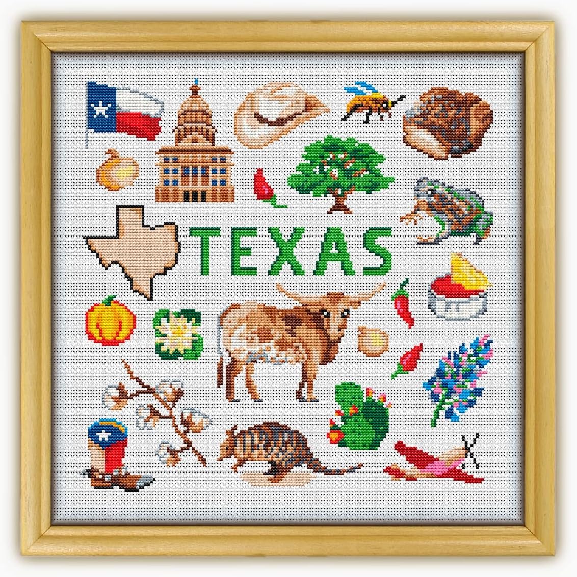 Texas Collection CS1856 - Counted Cross Stitch KIT#2. Set of Threads, Needles, AIDA Fabric, Needle Threader, Embroidery Clippers and Printed Color Pattern Inside.
