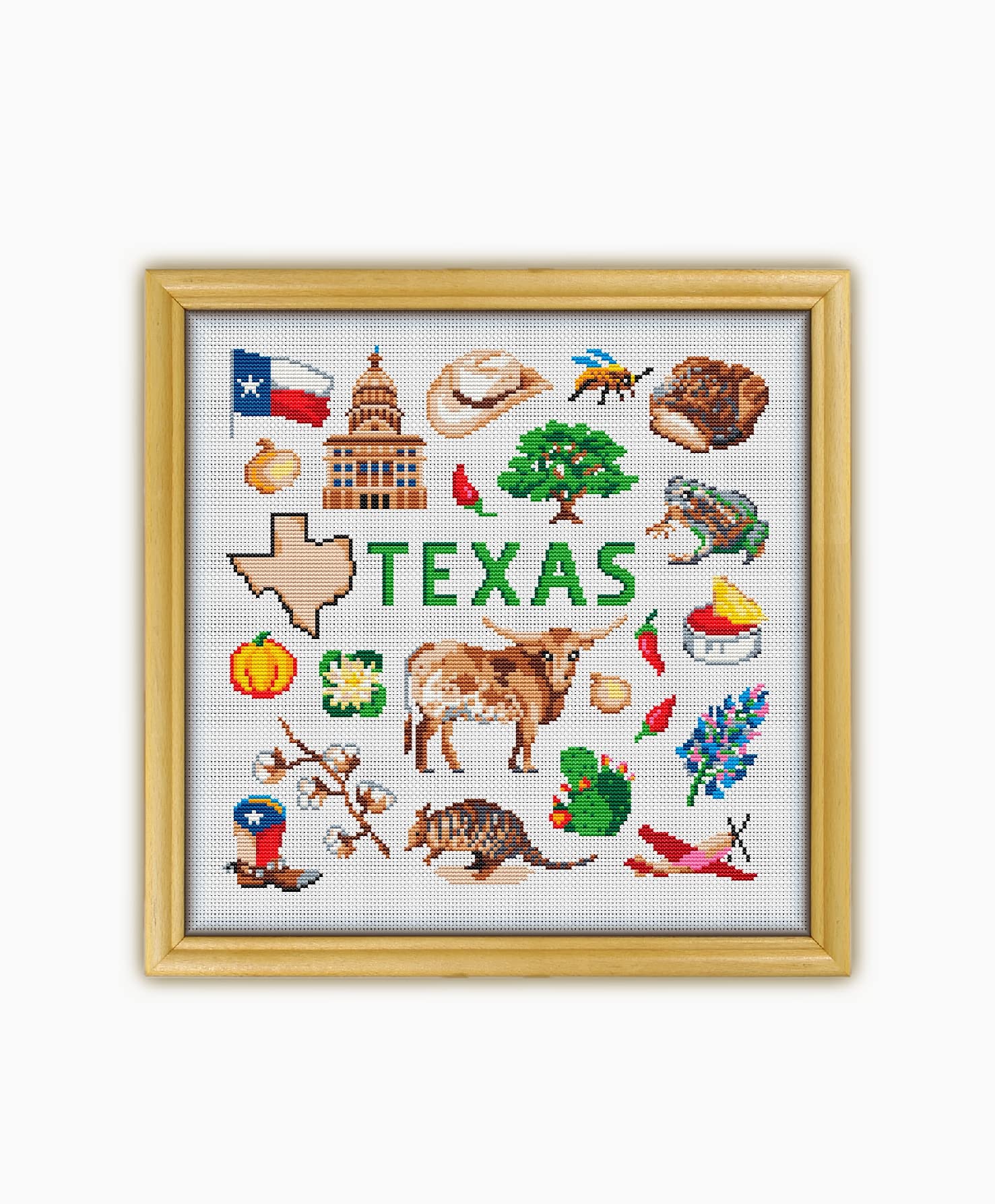 Texas Collection CS1856 - Counted Cross Stitch KIT#2. Set of Threads, Needles, AIDA Fabric, Needle Threader, Embroidery Clippers and Printed Color Pattern Inside.