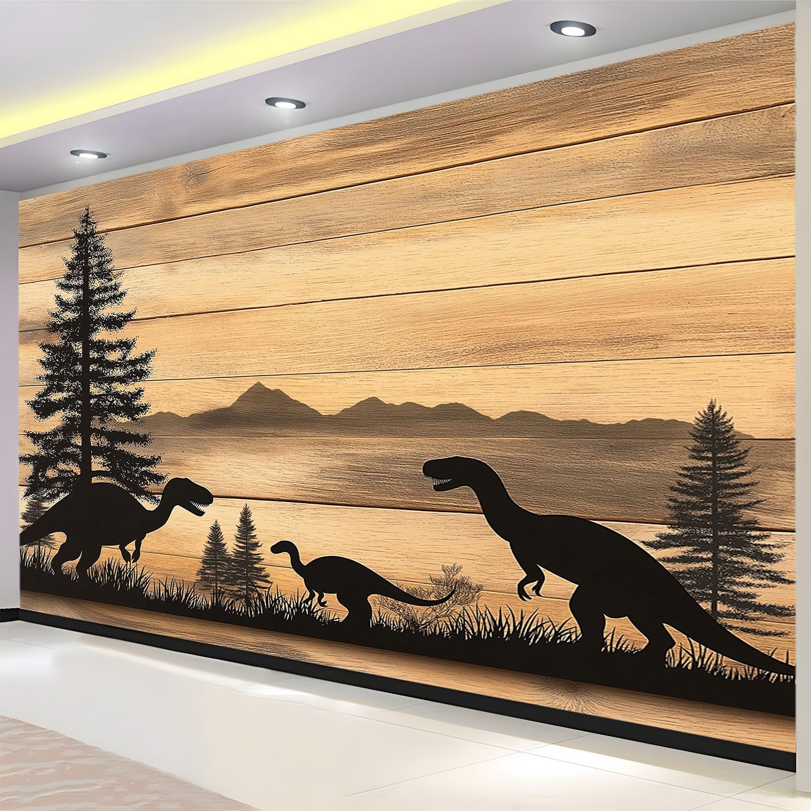 Fototapeta, sosna, dinozaur, drewniana deska, 350 x 256 cm, włóknina, fototapeta, duży plakat 3D, sypialnia, salon, sofa, tło telewizyjne, murale, tapeta