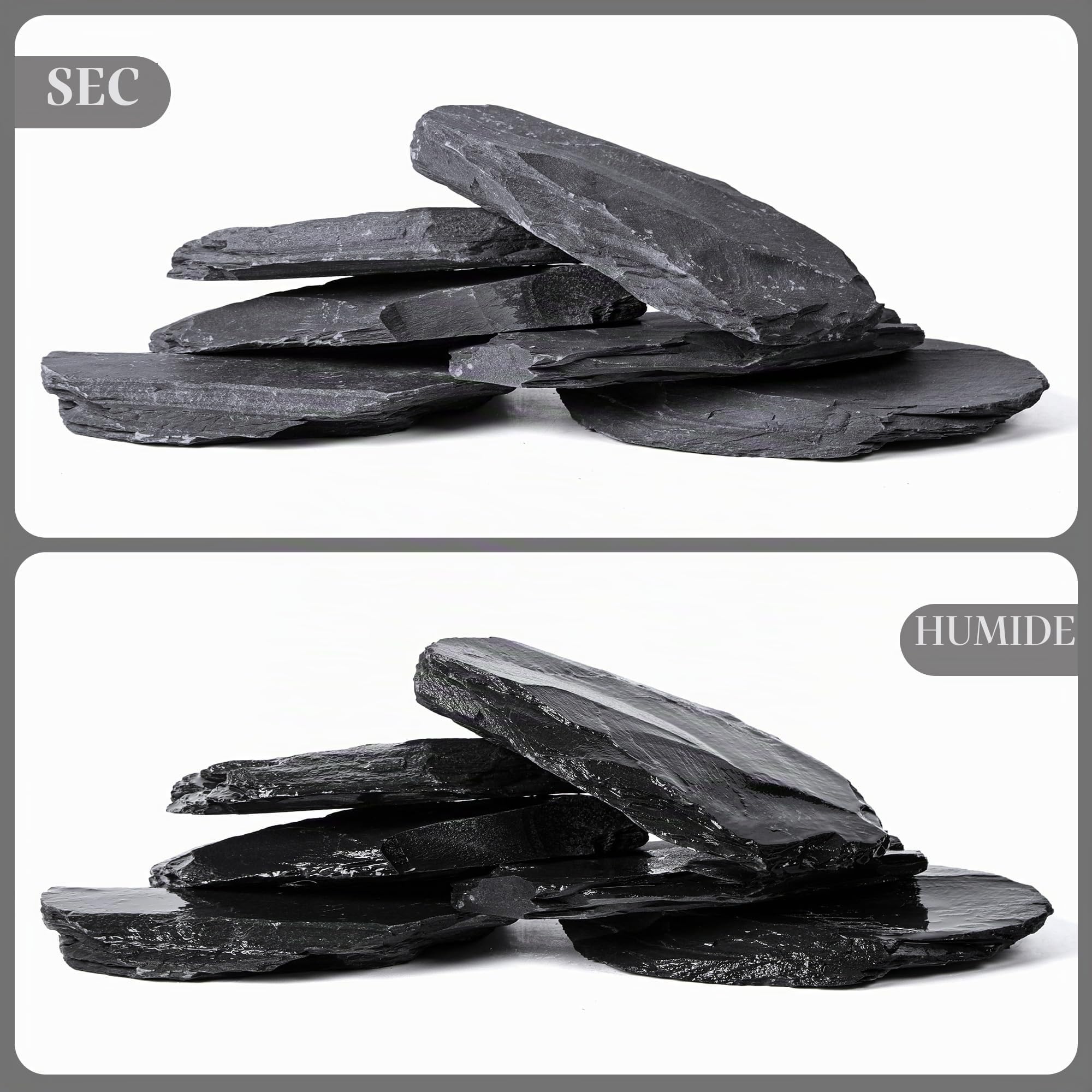 Ardoise Naturelle 15,5-20,5 cm, Lot de 6 Grandes Pierres Plates d’Aquarium pour Aquascaping, Terrariums et Décoration d’Aquarium