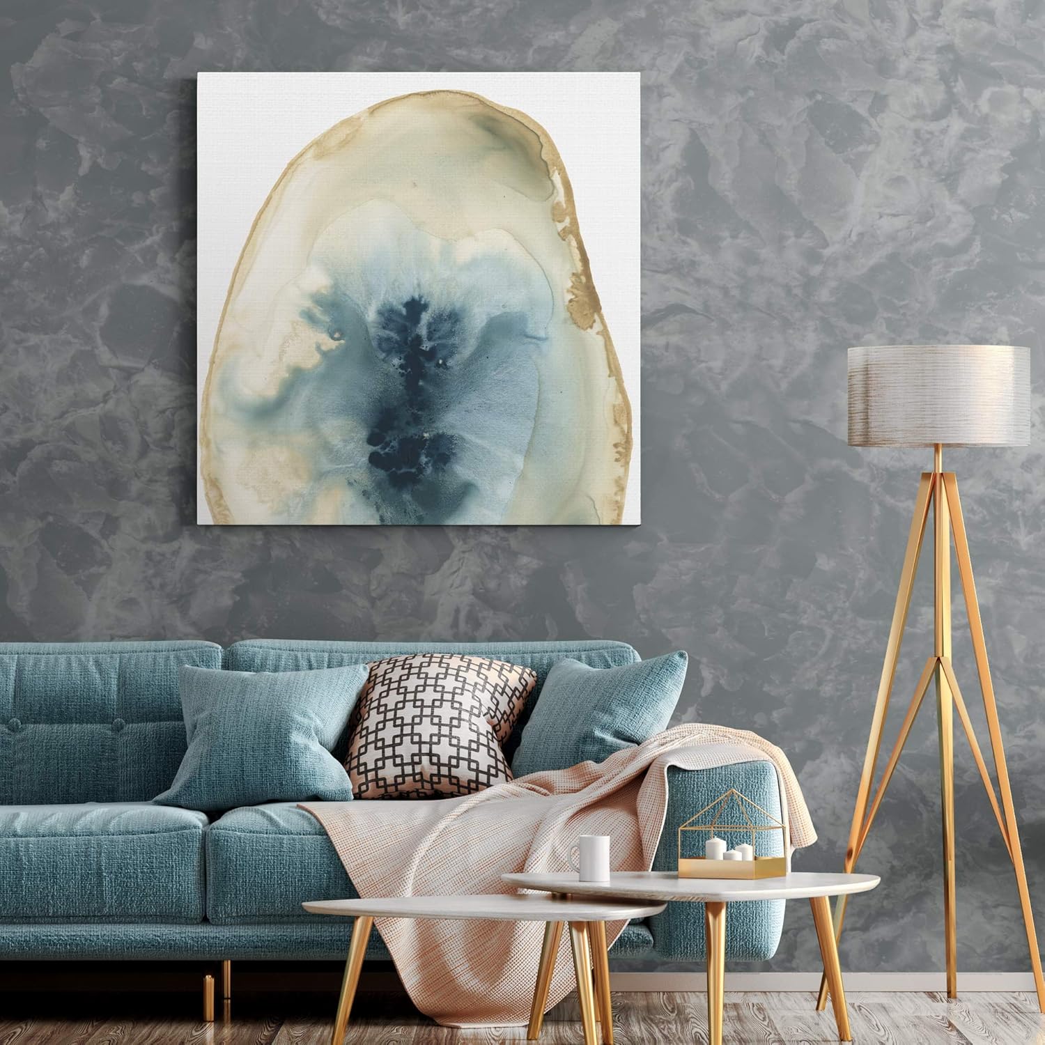 Renditions Gallery Square Canvas Wall Art: Neutral Geometric, Bright Fractal Floral, Modern Multicolor Nature & Animal Abstract Wall Art for Home & Office Cropped Geodes II - Ready to Hang (16x16)