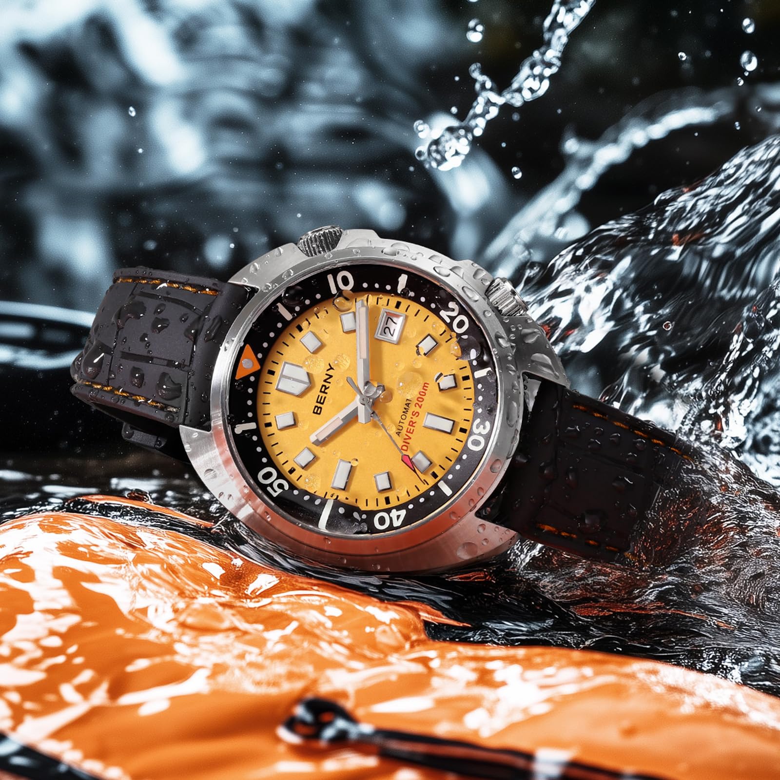BERNY Reloj Automático para Hombres 200M Impermeable Buceo Mecánico Super Luminoso