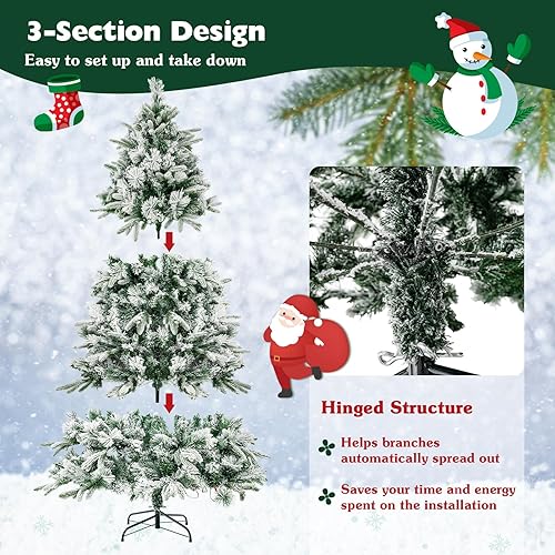 Miniatura 5 de Goplus Árbol de Navidad artificial preiluminado de 6 pies, árbol de Navidad con bisagras con 250 luces LED blancas cálidas, 752 puntas de rama,
