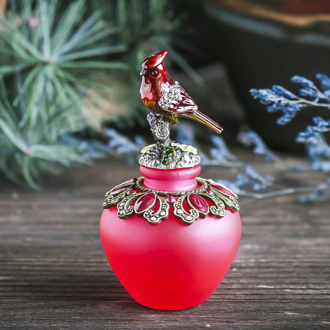 YU FENG Vintage Empty Refillable Perfume Bottles Realistic Jeweled Bird Stopper Red Glass Ornament : Home & Kitchen