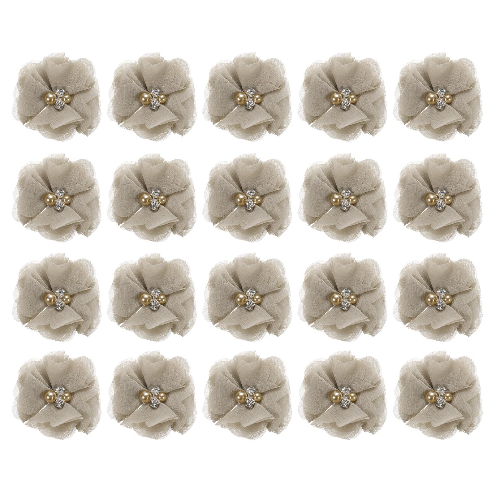 sourcing map Artificial Rhinestone Chiffon Flower Heads, Khaki Faux Flowers 2 Inch for DIY Craft Wedding and Party Decoration Pack of 20 โ image 1