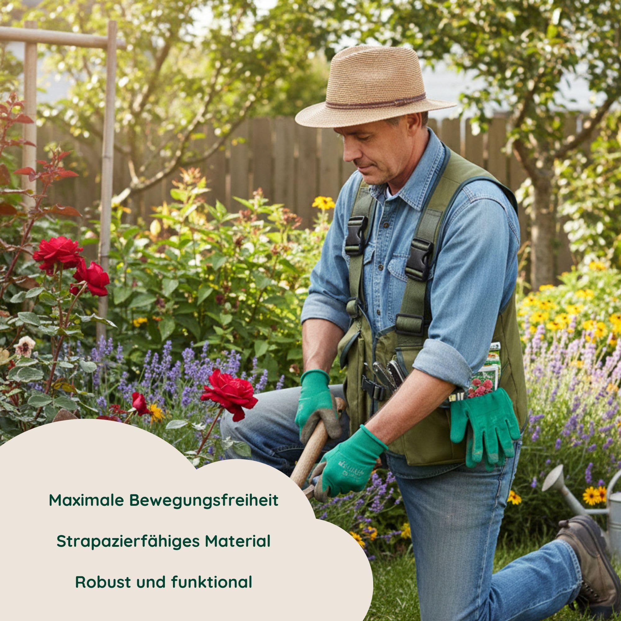 Romneys Gartenweste mit großen Taschen – Robuste Arbeitsweste für Gartenarbeit – Multifunktionsweste mit Rückentasche für Werkzeug & Zubehör – Damen & Herren (L)