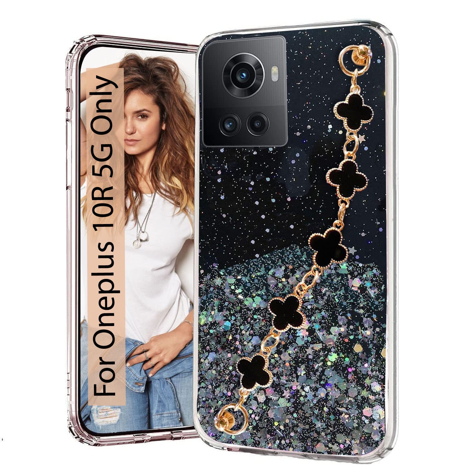 KC Back Cover for Oneplus 10R 5G, Dry Fixed Non Movable Glitters Tiny Flowers Bracelet Chain Holder Soft Silicone Case (Black) (B0B76W8BN2) Amazon Price History, Amazon Price Tracker