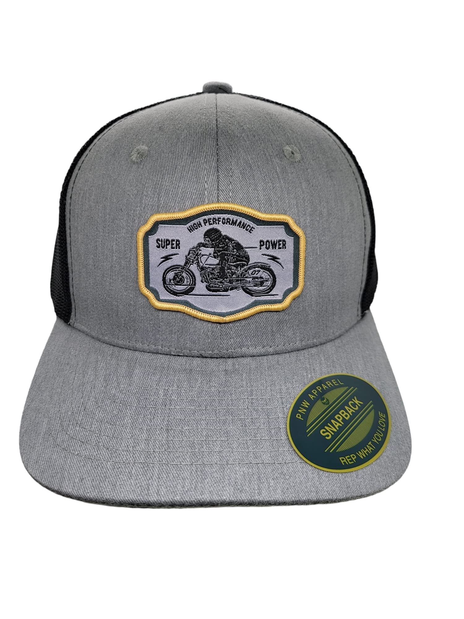 PNW Apparel Motorcycle Trucker Hat Mesh Snapback Baseball Cap w/High  Performance Super Power Woven Patch