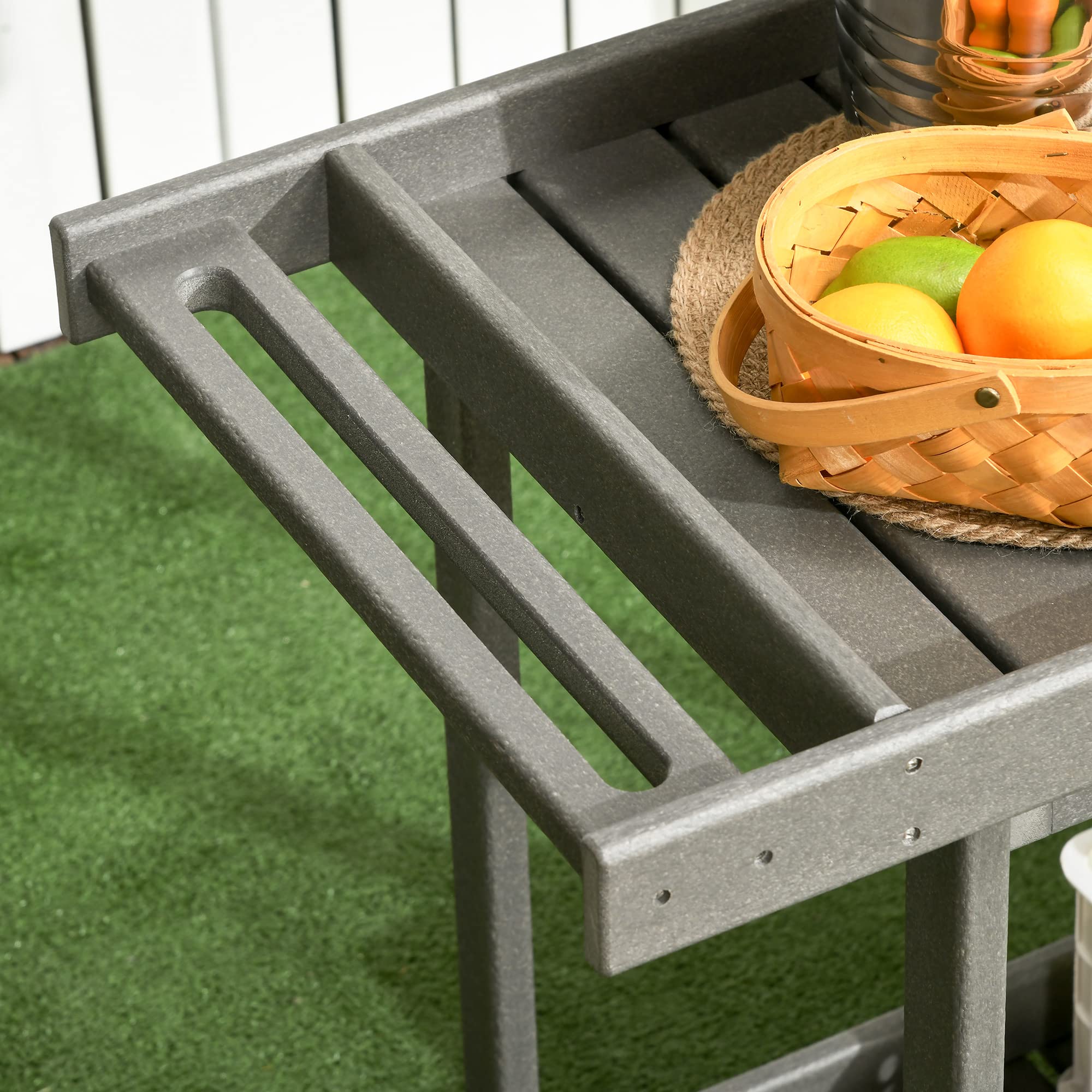 Outsunny Servierwagen, Barbecue Trolley mit Handtuchhalter, Garten Rollwagen mit 2 Regalen, Outdoor Multifunktionstisch mit Rollen, für Garten, Balkon, 87 x 50 x 80cm