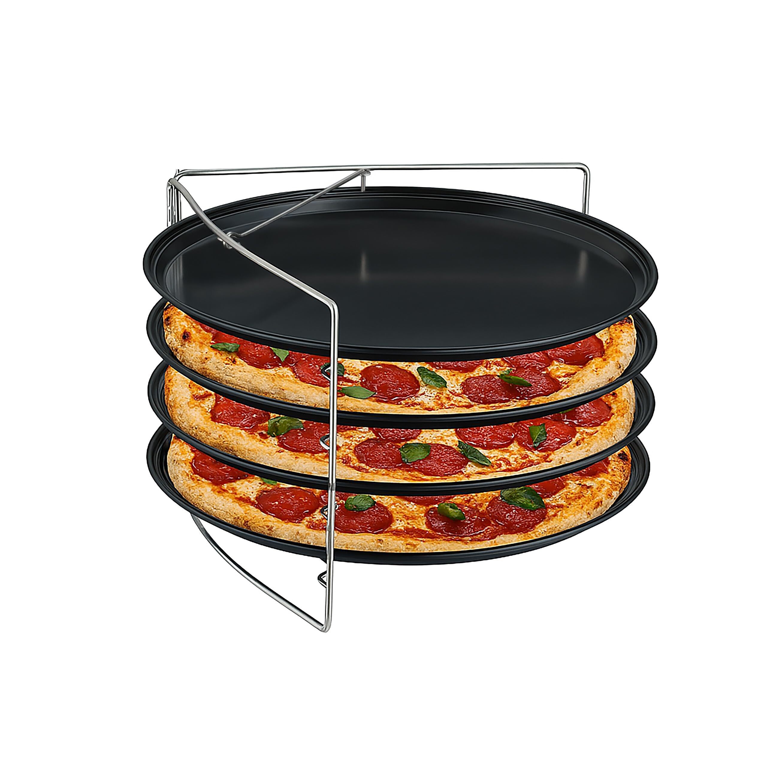 Relaxdays Plaque à Pizza, 4 pièces, avec Support, antiadhésif, Acier au Carbone, Rond, Anthracite/Argent
