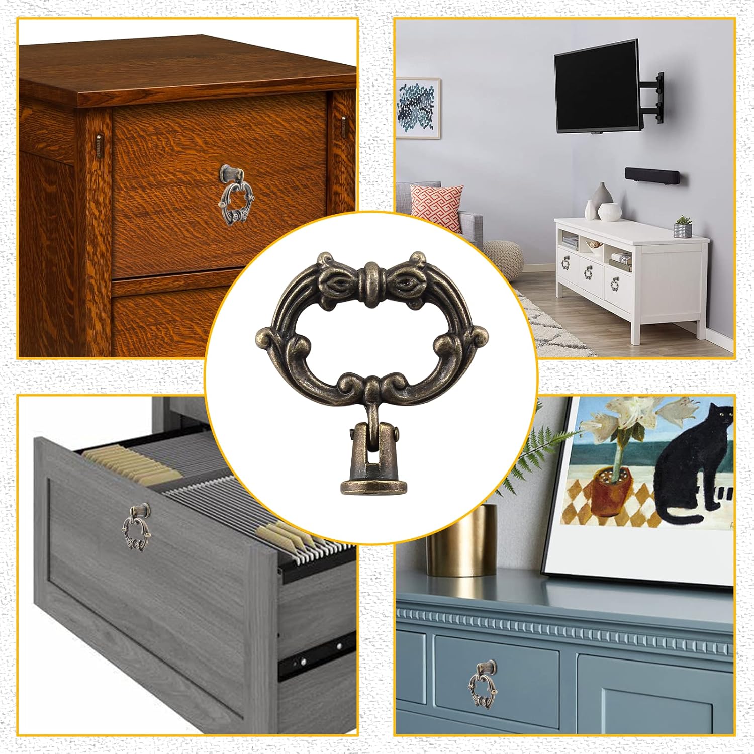 Luomorgo 6 Pcs Antique Bronze Drop Ring Drawer Pulls, Vintage Cabinet Pull Handles, Small Decorative Dresser Ring Pulls, Metal Pull Ring Handle for Kitchen Cabinets, Cupboard