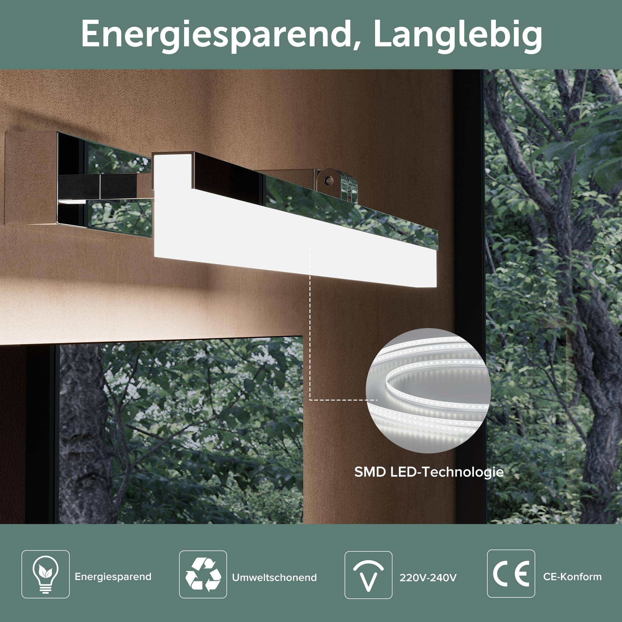 doporro Spiegelleuchte Bad 180° drehbar 60cm LED Spiegellampe Badezimmer | 6000K Badlampe Wand über Spiegel Kaltweiß Badezimmerleuchte 14W Spiegelschrank Beleuchtung, Chrom, Luxaris