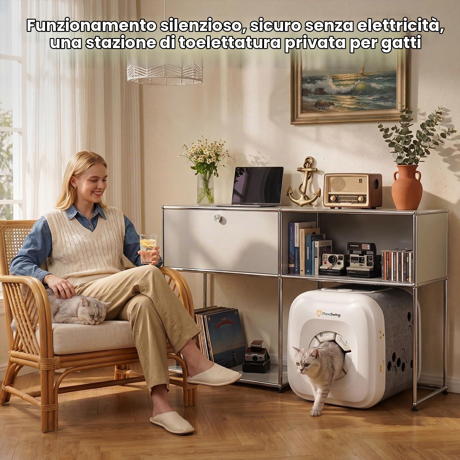 Spazzola automatica per gatti a 360° delicata sulla pelle, con setole arrotolabili, per eliminare peli e palle di pelo, per tutti i gatti