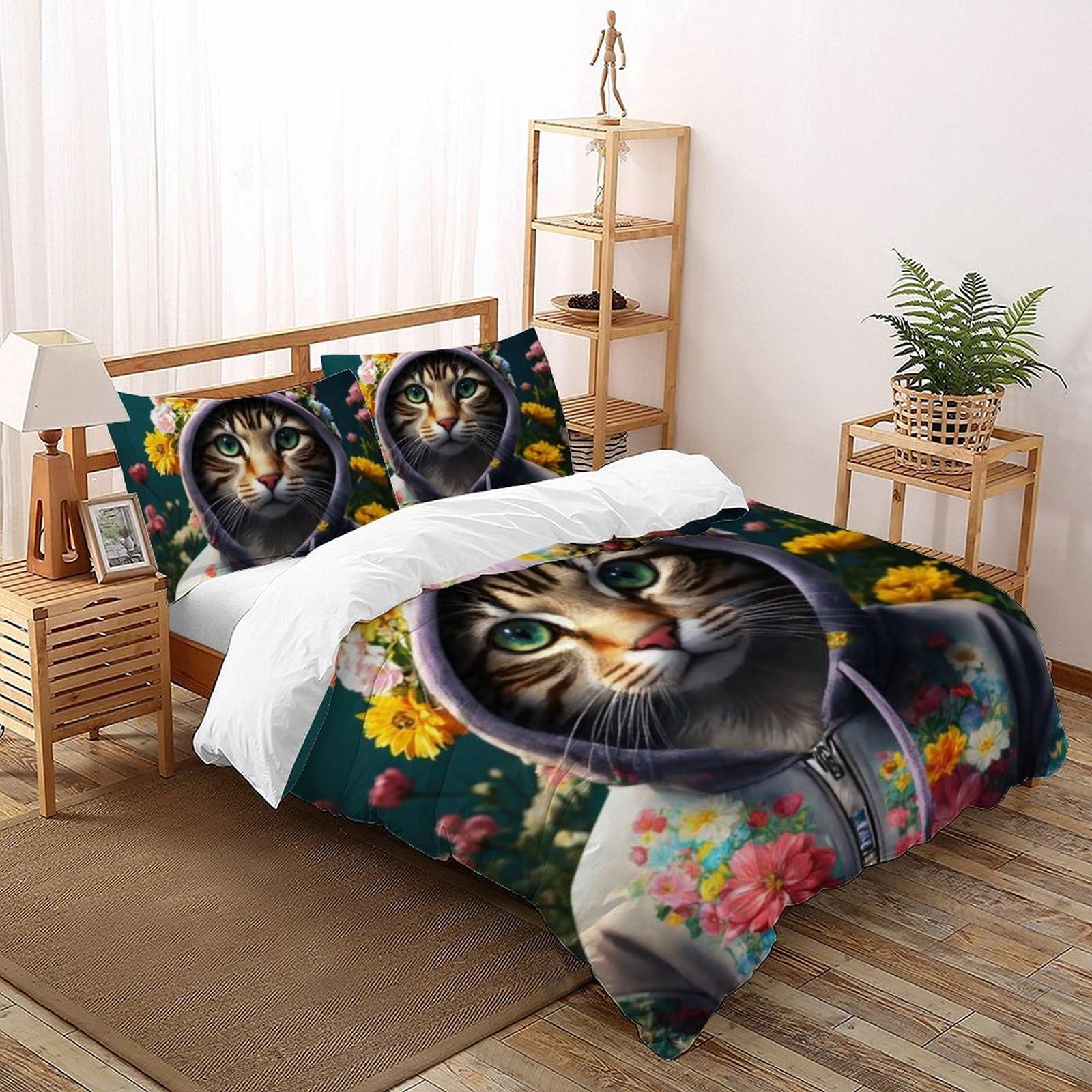 Housse de couette double 200x200 microfibre animaux imprimé 3D parure de lit enfant 2 personnes