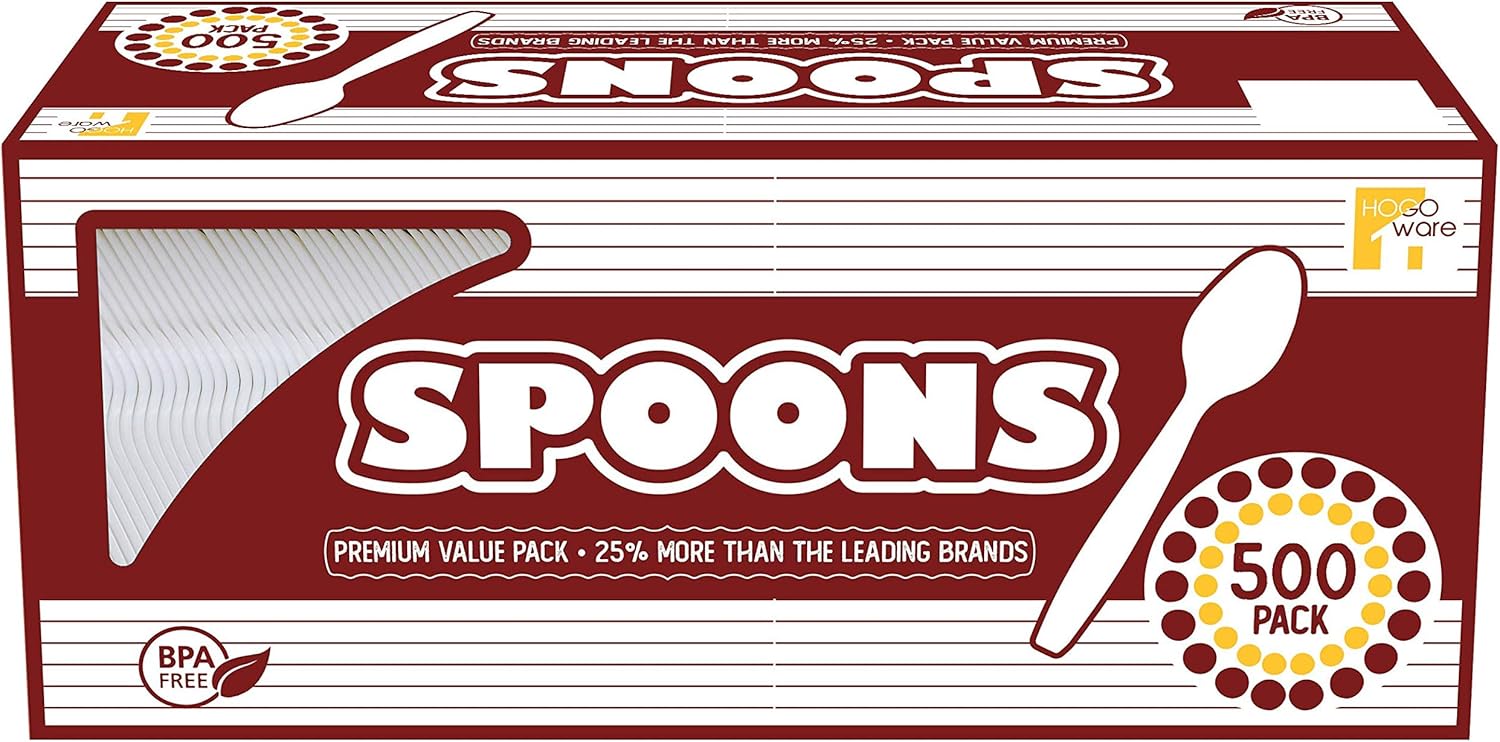 HOGOWARE | 500 Count Disposable Utensils Bulk Set Cutlery | White Spoons : Health & Household