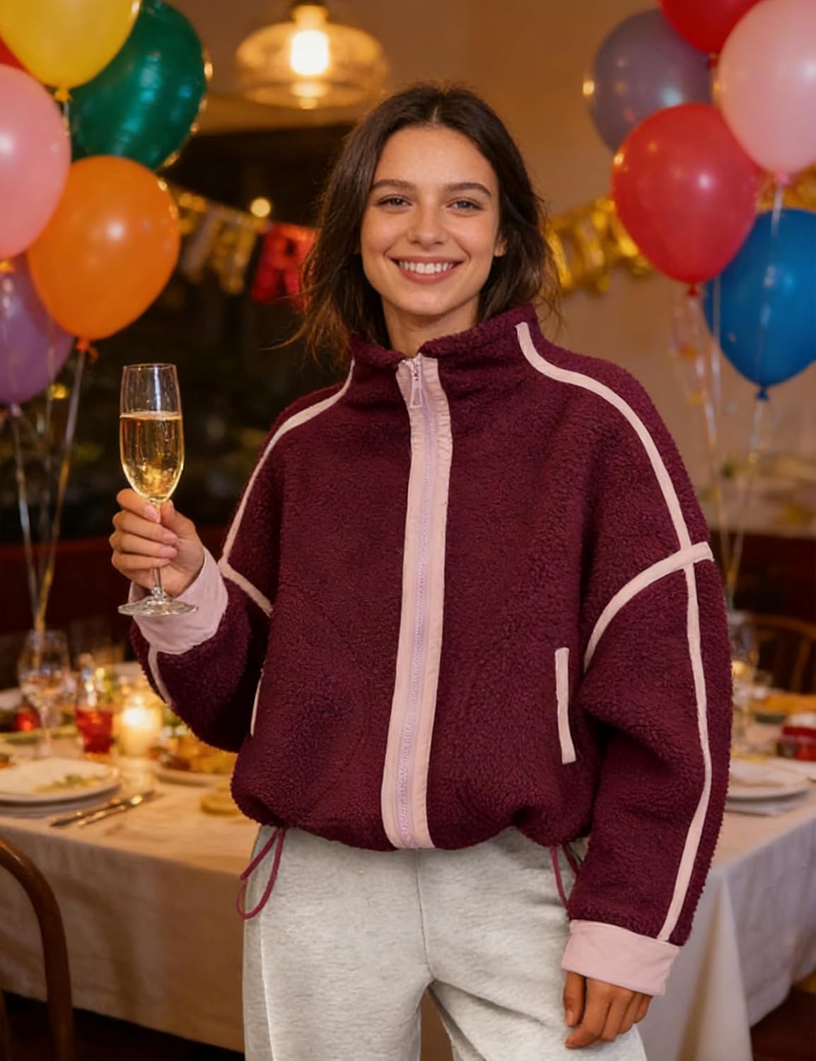 Women Fleece Jacket Zip Up Fuzzy Sherpa Jackets Long Sleeve Winter Outerwear Casual Daily Chilly Outings with Pockets