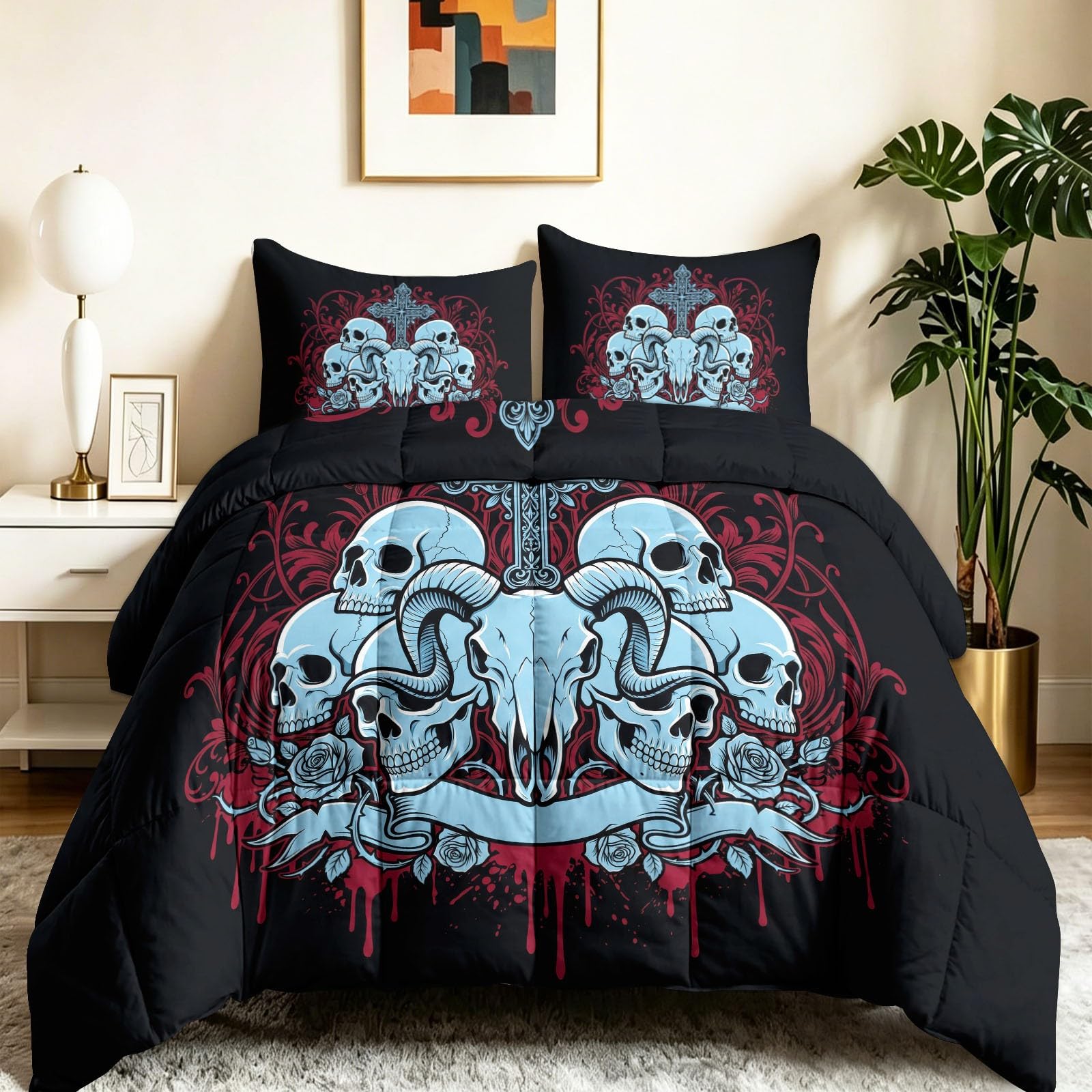 Piumino senza federa, 135 x 200 cm, stampa con teschio horror