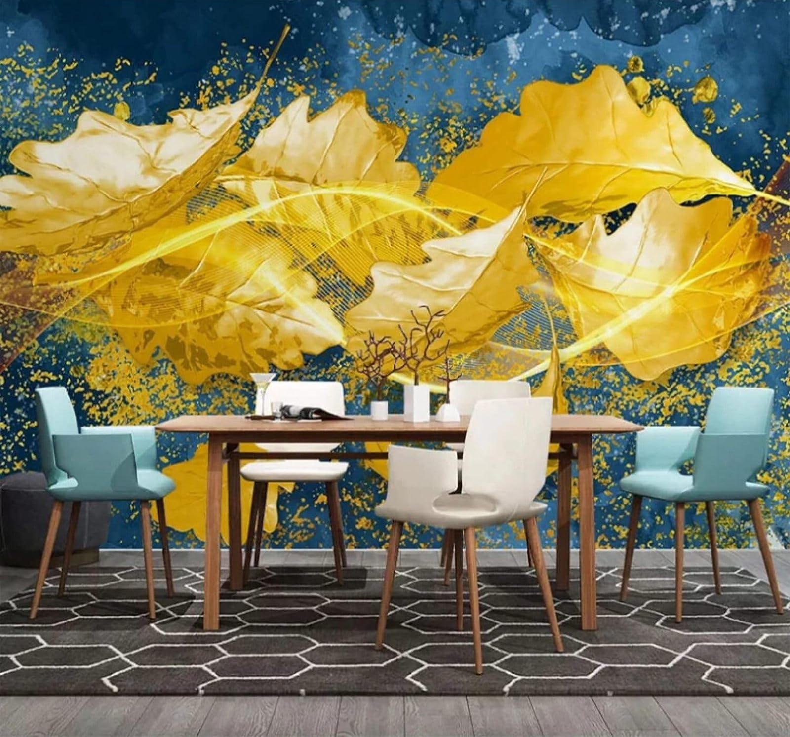 Wallpaper-3D-Xlm 200Cm×140Cm(B×H) Three Dimensional Luxury Art Gold Leaves 3D Wallpaper Easy Install Feature Office Living Room Sofa Bedroom Tv Background Wall Decoration-200Cm×140Cm