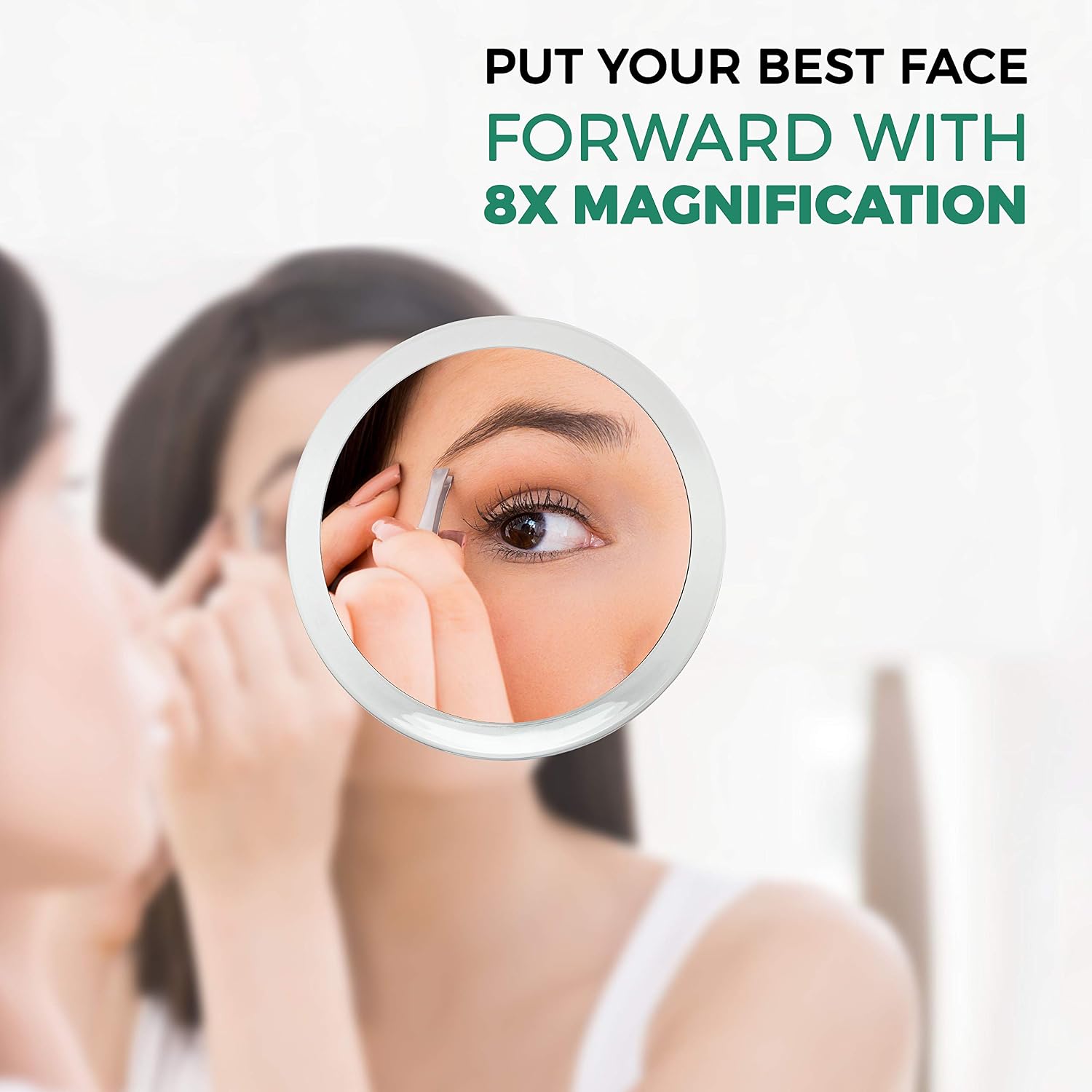 DB Tech Large 10-Inch Suction Cup 5x Magnifying Mirror with Precision Tweezers w/Rubberized Grips, Triple Suction Cups for Lasting Hold on Most Flat Surfaces