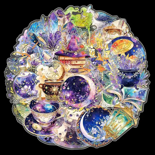 Holografische Hexen-Aufkleber, 30 Stück transparente Scrapbooking-Sticker