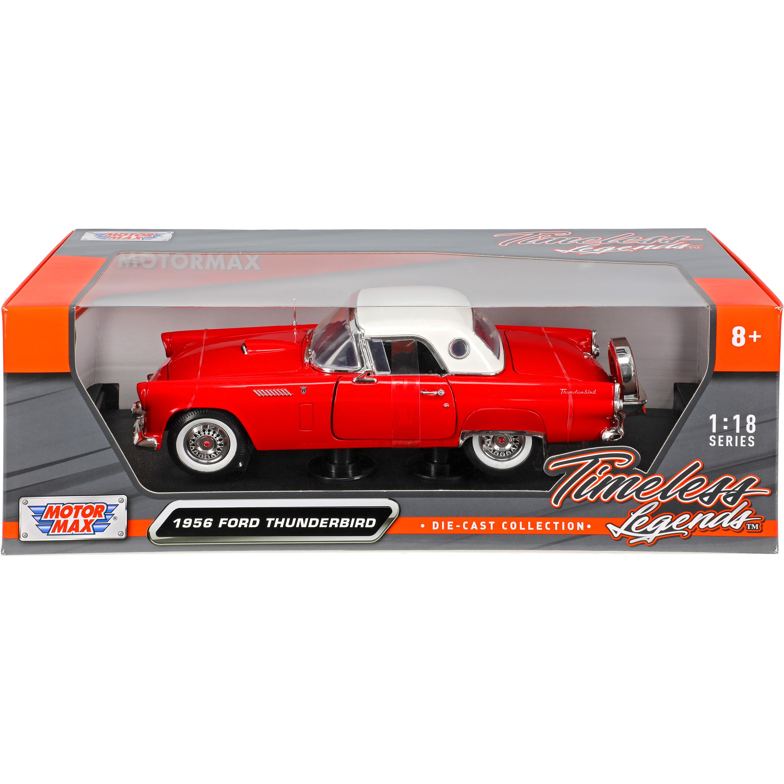 Motormax Ford Thunderbird 1956 Hard Top Rot Weiss Oldtimer 1/18 Modellauto Modell Auto