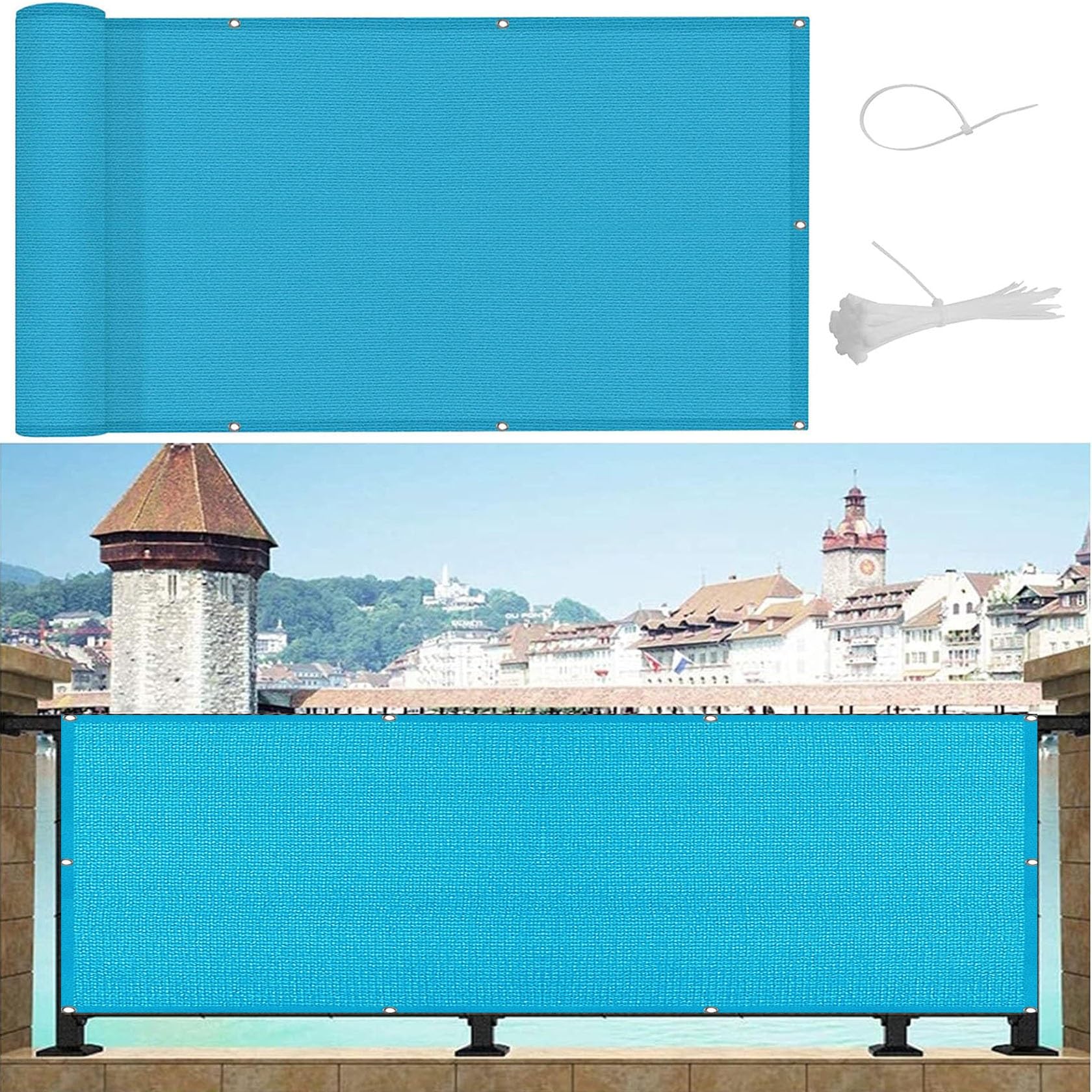 Osłona Balkonowa Osłona Balkonowa 135 x 850 cm Ochrona Przed Wiatrem I Promieniowaniem UV Ekran Ogrodzeniowy Na Balkon I Patio Z Dziurami Na Taras, Podwórko, Niebieski