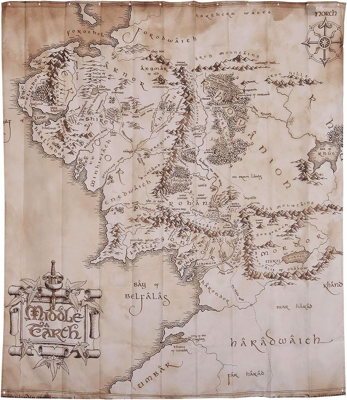 Lord of the Rings shower curtain middle earth map wall banner 180x200cm Elbe forest beige